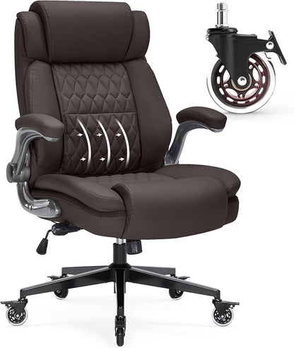 Large High Back Office Chair with Flip Arms- Executive Desk Chair with Locking Wheels, Adjustable Lumbar Support, Ergonomic Synthetic Leather Computer Chair Prevents Cats Scratching
