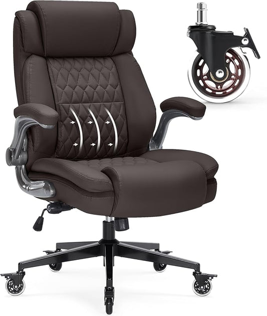 Large High Back Office Chair with Flip Arms- Executive Desk Chair with Locking Wheels, Adjustable Lumbar Support, Ergonomic Synthetic Leather Computer Chair Prevents Cats Scratching