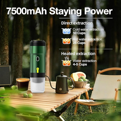 LumoShine Portable Electric Espresso Machine,Travel Coffee Maker for Camping,Car Coffee Maker Self-Heating with USB-DC, Compatible with Ground Coffee & Capsule for Hiking,Office,RV - Green