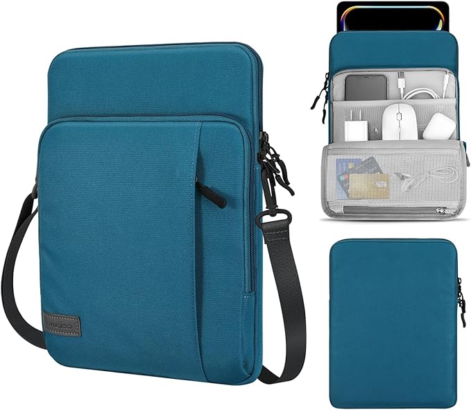 MoKo 12.9 Inch Tablet Sleeve Bag Carrying Case with Pockets Fits 13 Inch New iPad Pro M4 & Air M2 2024, iPad Pro 12.9 M2&M1, Surface Laptop Go 12.4", Galaxy Tab S8+/S9+ 12.4", Peacock Blue