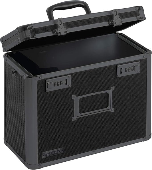 Vaultz File Organizer Storage Box - 14 x 7 x 12.19 Inch Letter Size, Portable Locking Storage Totes with Dual Combination Locks for Filing Office Documents - Super Tactical