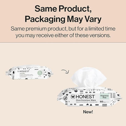 The Honest Company Hypoallergenic Multi-Use Baby Wipes for Sensitive Baby Skin, Pattern Play, 60 Count