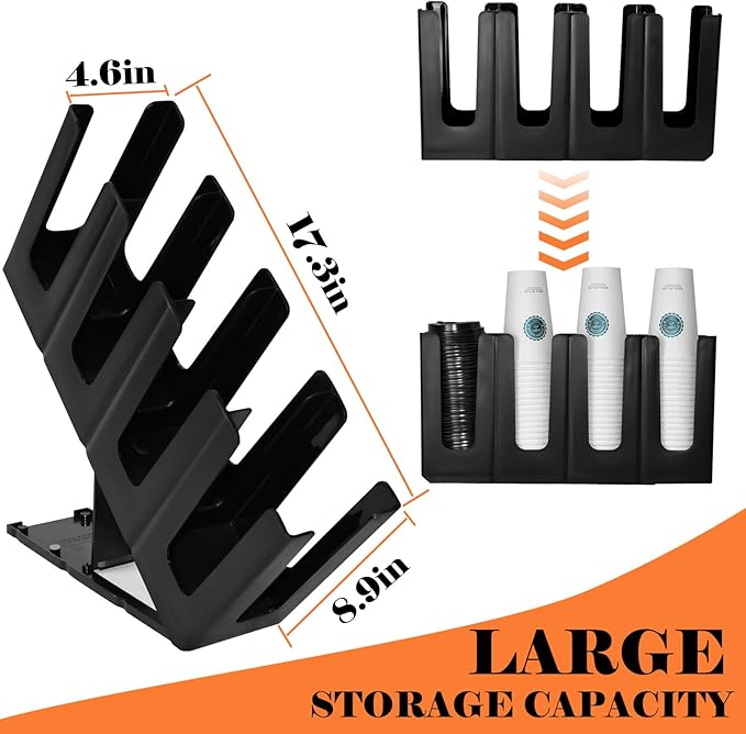 2Pack Paper Cup and Lid Holder,Disposable Coffee Cup Organizer,4 Compartment Disposable Cup Dispenser Organized Storage with Holder for Countertop Coffee Station Bar Kitchen Restaurant Office
