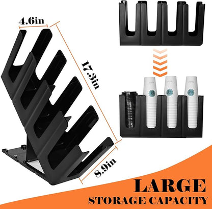 2Pack Paper Cup and Lid Holder,Disposable Coffee Cup Organizer,4 Compartment Disposable Cup Dispenser Organized Storage with Holder for Countertop Coffee Station Bar Kitchen Restaurant Office