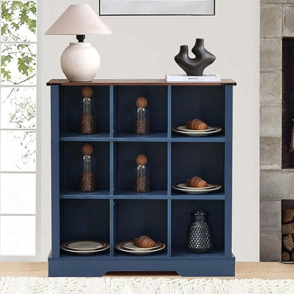 9 Cube Storage Organizer with LED Lights, Wooden Bookcase with Storage, Modern Cube Shelf for Living Room, Bedroom, Home Office - Blue