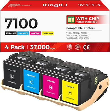 Phaser 7100 High Capacity Toner Cartridge Set 4-Pack Replacement for Xerox 106R02605 106R02602 106R02603 106R02604 Compatible with Xerox Phaser 7100 7100N 7100DN Printer Ink Black Cyan Magenta Yellow
