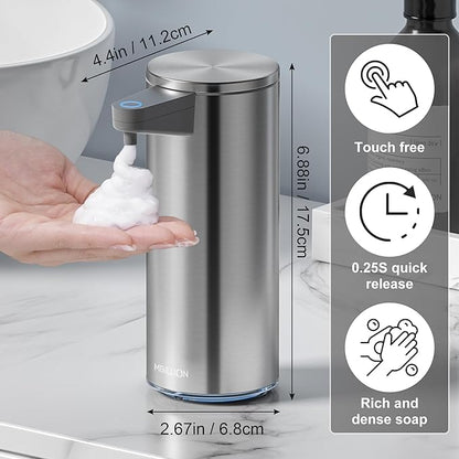 Mbillion Automatic Soap Dispenser Touchless Foaming Soap Dispenser USB Rechargeable Dispenser Electric 5 Levels Adjustable Foam Soap Dispenser Pump for Bathroom Kitchen Dish Soap,Stainless Steel