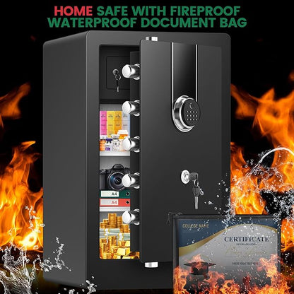 8.1 Cuft Extra Large Biometric Safe for Home Use Fire and Water Proof, Heavy Duty Fingerprint Safe Security Box with [Hidden Lock Box], Fireproof Safes for Home Business Office USE