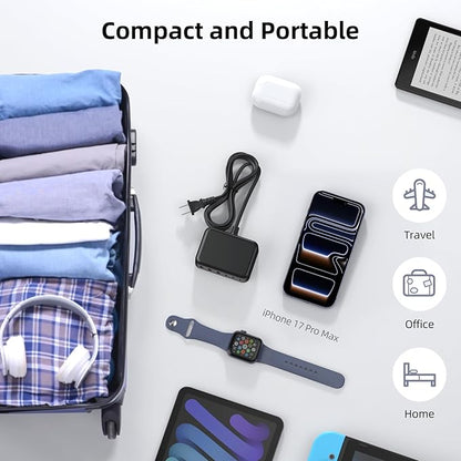 Updated USB C Fast Charger Block, 100W GaN 6 Port PD USB C QC USB A Wall Charger Adapter Plug Cube, Type C Charging Station Hub for iPhone 17 16 15 14 13 Pro Max iPad Samsung Pixel 5ft Extension Cord
