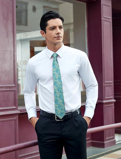 HISDERN Men Floral Ties Woven Classic 3.4" Necktie Set Formal Tie Pocket Square for Wedding with Handkerchief Gift Box