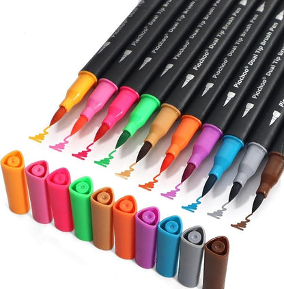 Dual Brush Markers,60Colors Markers for Adult Coloring Books, Dual Tip Markers for School, Fine and Brush Tip for Adults Coloring Books, Calligraphy, Drawing, Sketching