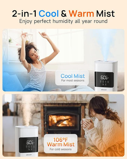 Warm & Cool Mist Humidifiers for Bedroom, Top-Fill Humidifier Large Room with Essential Oil Diffuser, Large Room Humidifiers for Home Baby Nursery Office Plants, White