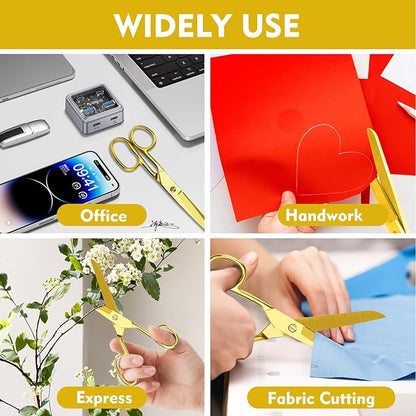 Gold Scissors for Office Multipurpose Stylish: 7 inch - Comfort Grip - Stainless Steel - Scissors with Home - School - for Cutting Paper - Open Envelopes - Cut Tape (Gold Scissors for Office)