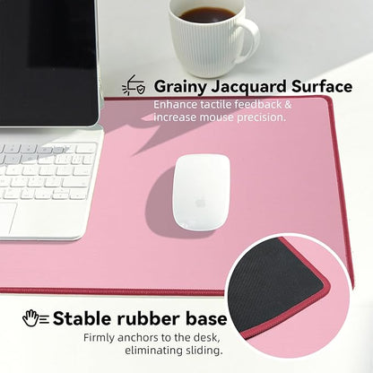 Waterproof Large Gaming Mouse Pad with Durable Stitched Edges, Non-Slip Rubber Base, Grainy Jacquard Mouse Mat Desk Pad for Home Office Gaming, 35.4''x15.7''x0.12'', Pink