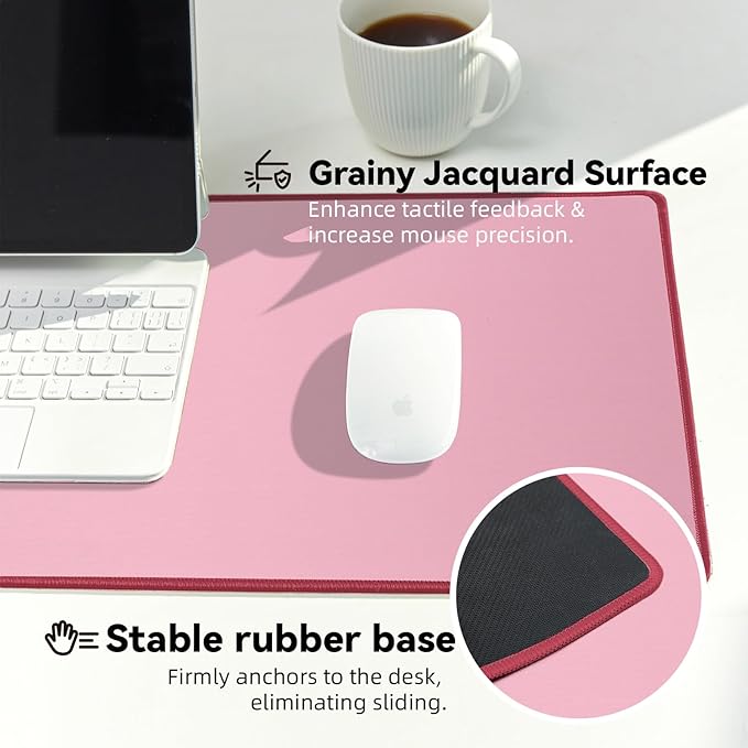 Waterproof Large Gaming Mouse Pad with Durable Stitched Edges, Non-Slip Rubber Base, Grainy Jacquard Mouse Mat Desk Pad for Home Office Gaming, 31.5''x11.8''x0.12'', Pink