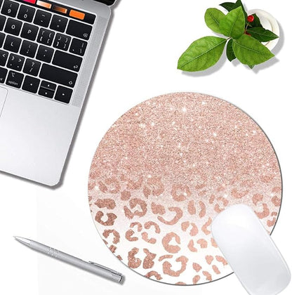 Rose Gold Glitter Ombre Mouse Pad Round Non-Slip Rubber Mousepad Laptop Office Computer Decor Cute Desk Accessories Customized Design Mouse Pad