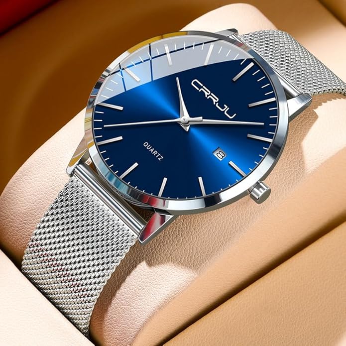 CRRJU Men's Minimalist Casual Luxury Auto Date Watches Fashion Business Japan Movement Quartz Waterproof Wristwatches for Men Stainsteel Steel Band Watch