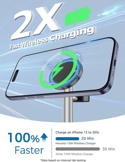 2026 3 in 1 Wireless Charging Station for Apple MagSafe Charger, 15W Fast Magnetic Mag-Safe Charger Stand for iPhone 17 16 15 14 13 12 Apple Watch AirPods Series, Gray&Black