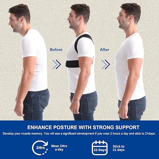 Paskyee Posture Corrector for Women and Men, Adjustable Back Brace for Neck, Shoulder, and Upper Back Pain Relief, Back Straightener for Clavicle Support Black L/XL