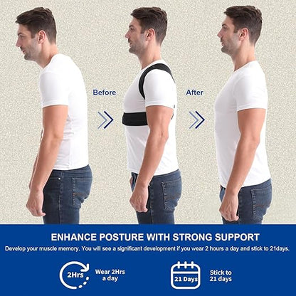 Paskyee Posture Corrector for Women and Men, Adjustable Back Brace for Neck, Shoulder, and Upper Back Pain Relief, Back Straightener for Clavicle Support Black L/XL