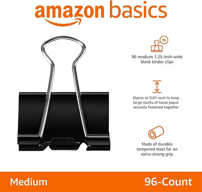 Amazon Basics Sturdy Binder Clips for Office Use, 96 Count (96 Pack of 12), Medium, 1.25 in, Black