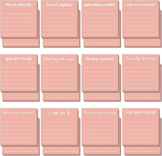 Yinder 24 Pcs Inspirational Sticky Notes Christmas Stocking Stuffers Motivational Sticky Notes Pad Employee Appreciation Gift Bulk for Teacher Nurse Coworker Office 3 x 3'' (Inspirational,Rose Gold)