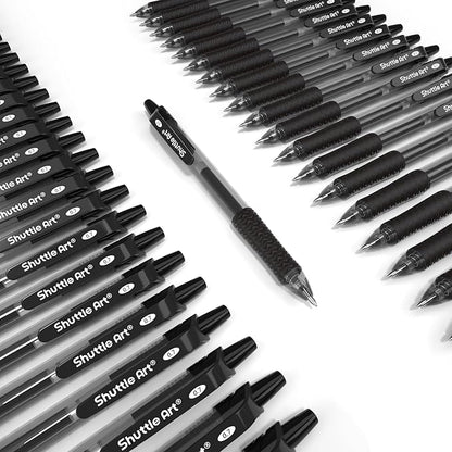 Shuttle Art Black Gel Pens, 100 Pack Retractable Medium Point Rollerball Gel Ink Pens Smooth Writing with Comfortable Grip for Office School Home Work