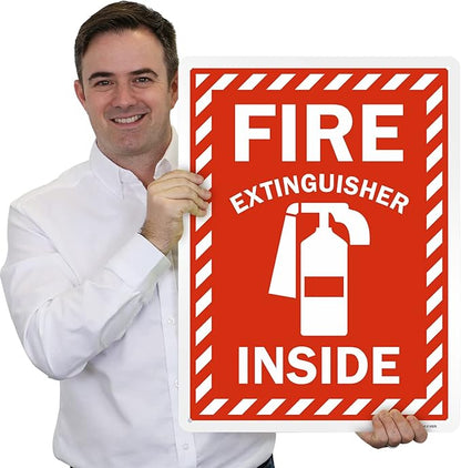 SmartSign 24 x 18 inch “Fire Extinguisher Inside” Metal Sign with Pre-cleared Holes, 80 mil Laminated Rustproof Aluminum, Red and white, Made in USA