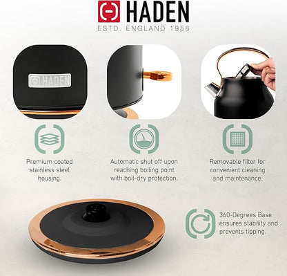 HADEN Heritage 1.7 Liter Stainless Steel Electric Kettle Bundled with 12 Cup Drip Coffee Maker, Coffee Machine with Auto Shut-Off, Black & Copper