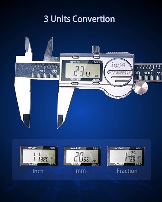 Digital Caliper Measuring Tool, 6 Inch with Feeler Gauges, IP54 Waterproof Stainless Steel, MM/Inch/Fraction, (ABS) Absolute Scale Calipers, Auto-Off LCD Micrometer Vernier Caliper