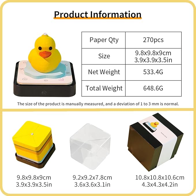 3D Time Piece Calendar 2026 DIY Tear Away Carving Art 3D Memo Pad With LED Lights sculpture artsy pads calendar notepad Desktop Decor-Yellow Duck