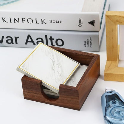 Buqoo Walnut Wooden Sticky Note Holder, Self Stick Note Holder Memo Pad Holder Dispenser Organizer, Post It Note Dispenser Cube Holder for 3 x 3 Sticky Notes for School Office Home Desk Accessories