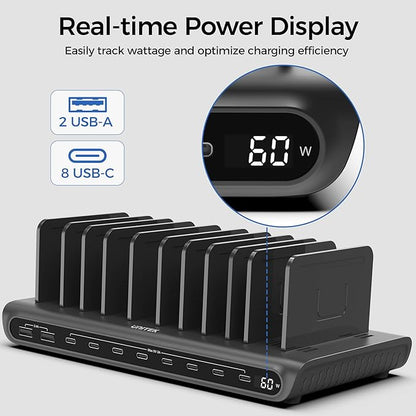 Unitek 10-Port Desktop Charging Dock Ultimate Charging Station for Multiple Devices, iPhones & Apple Products High-Speed USB Hub with LED Display for Office, Kitchen Counter, Desk Organizer