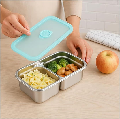 2 Pack Stainless Steel Snack Containers – Leakproof Reusable Bento Boxes with Lids for Food Storage, Travel, Work, Outdoor (Clear Lid/Silver Base, 1 Compartment)