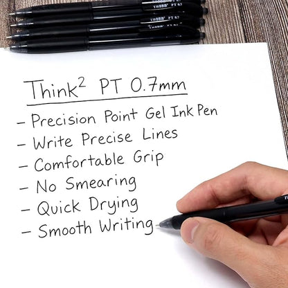 THINK2MASTER [24 Pens - Black Ink Think2 0.7mm Precision Tip Gel Pens. (24 Black) Fine Point Small Rollerball Pens with Smooth Quick Drying Ink.