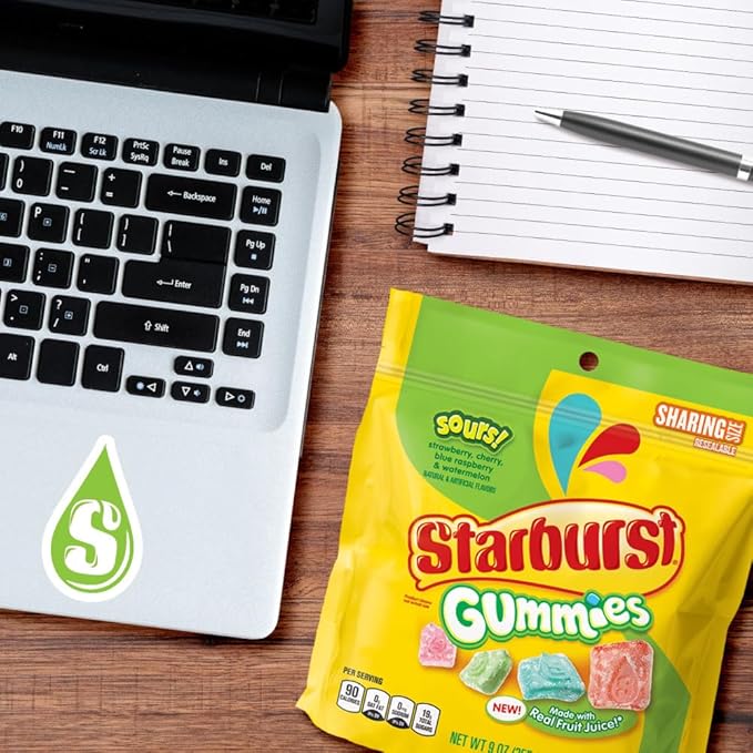 STARBURST Gummies Sours Gummy Candy, Sharing Size, 9 oz Bag (Pack of 8)