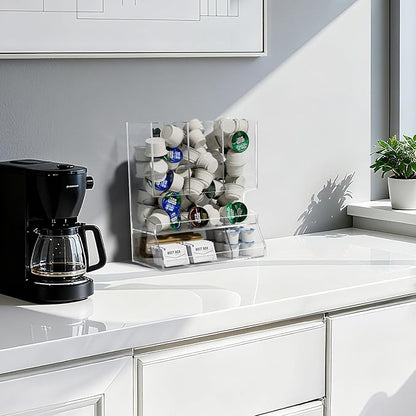 AITEE Clear Acrylic Coffee Pod Holder Dispenser for K Cups, 30-Capacity 3-Compartment Visible Rack, Space-Saving Countertop Organizer for Kitchen, Office, Pantry, 8.9" L x 4.6" W x 10.2" H