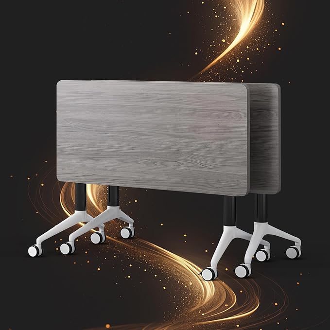 Conference Table, Folding Conference Room Tables, Modern Flip Top Seminar Training Meeting Table with Wheels, Modular Foldable Conference Tables for Home Office Classr (Gray 2 Pack 47.2inch)