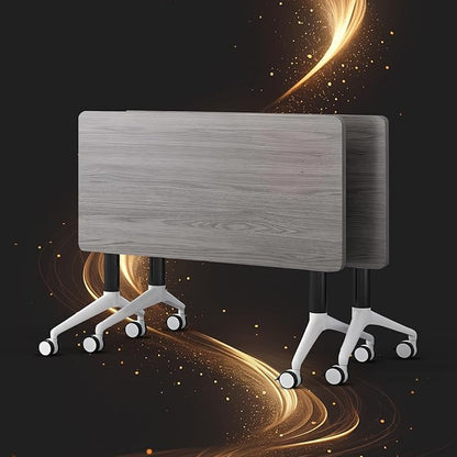 Conference Table, Folding Conference Room Tables, Modern Flip Top Seminar Training Meeting Table with Wheels, Modular Foldable Conference Tables for Home Office Classr (Gray 2 Pack 70.8inch)