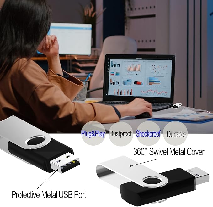 32GB Flash Drive Thumb Drives 10 Pack, JBOS USB Drive 32 GB USB2.0 Swivel Metal USB Memory Sticks, Multipack Jump Drives Colorfufl Pen Drives for Data Storage Backup