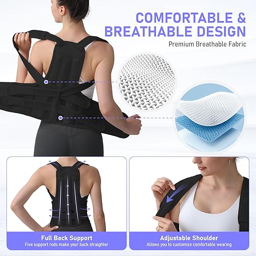 Posture Corrector for Women and Men, Back Brace with Full Back Support, Adjustable Shoulder Straightener for Upper & Lower Back Pain Relief, Scoliosis, Hunchback (Large, Black)