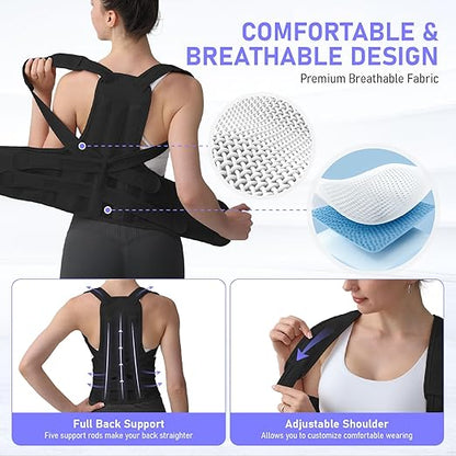 Posture Corrector for Women and Men, Back Brace with Full Back Support, Adjustable Shoulder Straightener for Upper & Lower Back Pain Relief, Scoliosis, Hunchback (Large, Black)