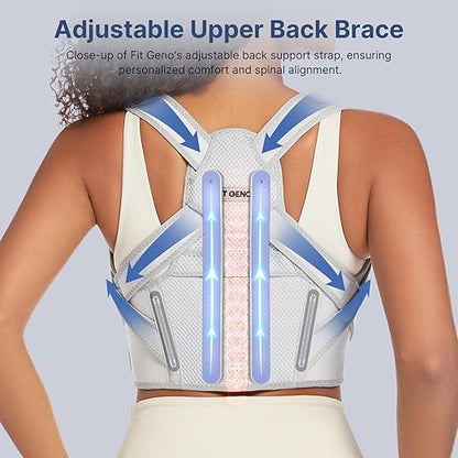 Fit Geno Posture Corrector for Women: Adjustable Lightweight Upper Back Brace for Neck Shoulder & Upper Back Pain Relief - Improve Posture Correct Hunchback Slouching Kyphosis Invisible Under Clothes (XS/S Under Bust 30"-43")