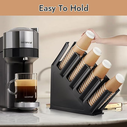 CURTA Paper Cup and Lid Holder, Disposable Paper Cup Dispenser 4 Compartment Coffee Cup and Lid Storage Organizer Holder for Countertop Coffee Station Bar Restaurant Breakroom