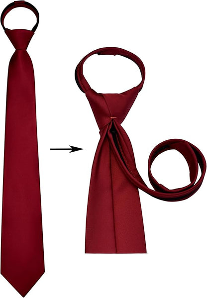 Branduce 3.15"（8cm） Pre-tied Adjustable Zipper Tie and Lapel Pin Solid Necktie Handkerchief Set for Men