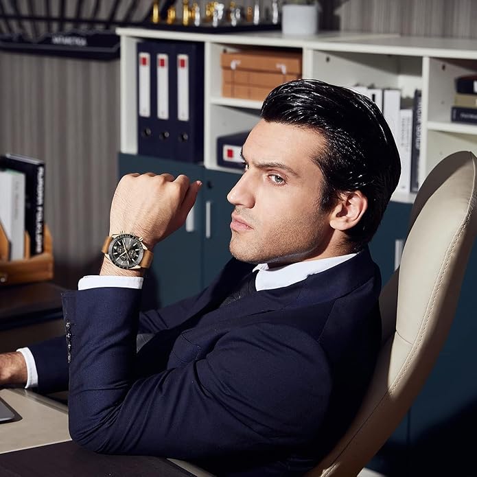 BY BENYAR Watch for Men Analog Quartz Chronograph Waterproof Luminous Designer Mens Wrist Watches Business Work Sport Casual Dress Watch with Silicone Strap Elegant Gifts for Men
