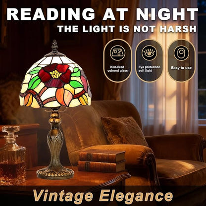 Stained Glass Lamp, Haitang Flower Table Lamp, 8 Inch Small Antique Lamp, for Bedside Nightstand Bedroom Living Room Home Office