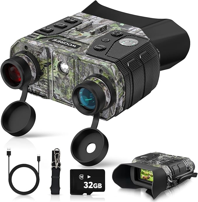 Night Vision Goggles, 4K Night Vision Binoculars for Adults, 36MP, 1300FT Range,8X Digital Zoom, Flashlight & Compass, 5000mAh Battery, Infrared Vision, 32GB Card, for Camping & Security