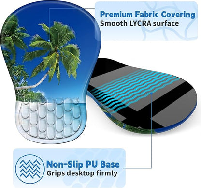 YIWEI Ergonomic Mouse Pad with Wrist Rest - Comfortable Office Mousepad with Memory Foam Wrist Support for Carpal Tunnel Relief, Mouse Pads with Non-Slip Base for Gaming and Home (Beach-3)