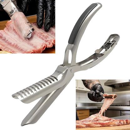 Rib Membrane Removal Tool, Stainless Steel Rib Prep Tool Pro 2.0, BBQ Rib Skinner with Full-Wrap Anti-Slip Grip for Easy Rib Preparation (1 Pack)